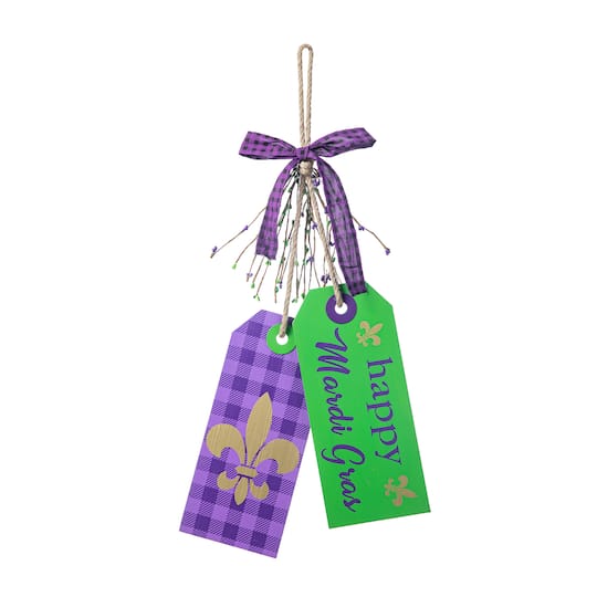 Glitzhome&#xAE; 25.5&#x22; Happy Mardi Gras Day Wooden Bookmark Door Hanger